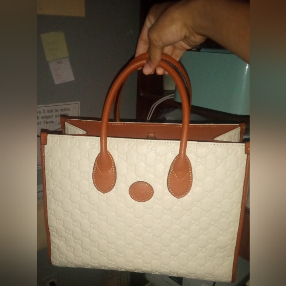 New Gucci FLORENCE Cream and Brown Tote Bag LEATHER - Picture 8 of 15